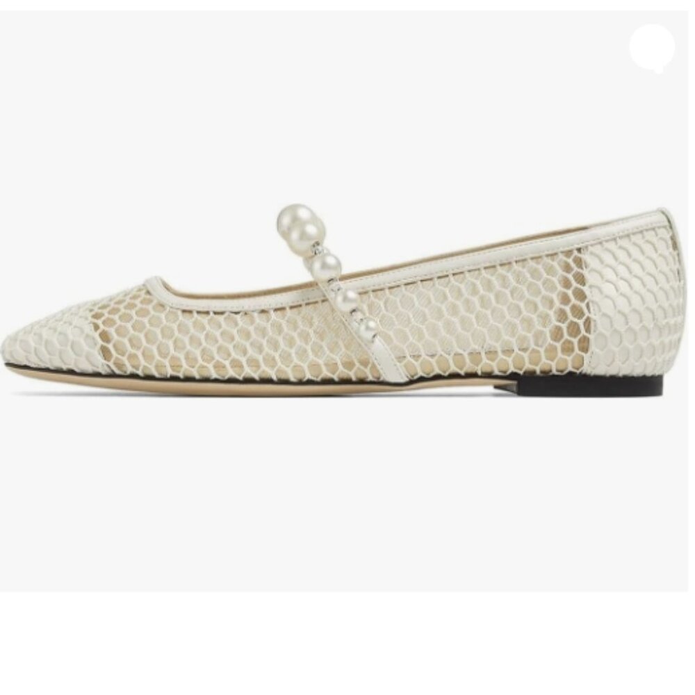 FOWT Women Square Toe Slip on Flats Pearl Studded Strap Elegant Pumps White